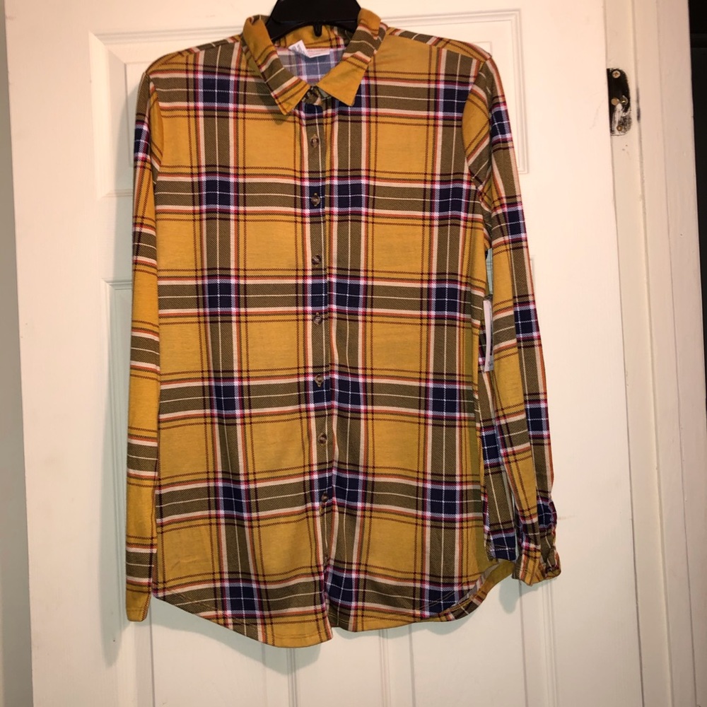 Mustard Gold Plaid Ladies Shirt